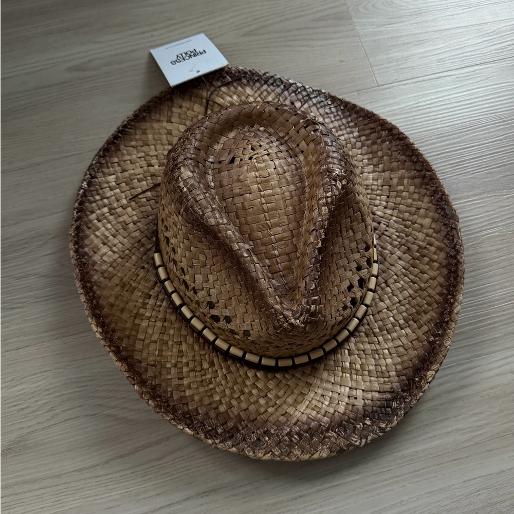 Princess Polly Woven Straw Cowboy Hat with Beaded Band - Brown